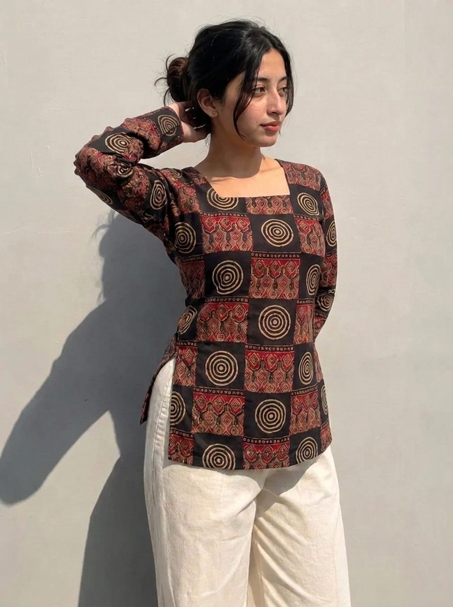 Black Rust Circle Print Top