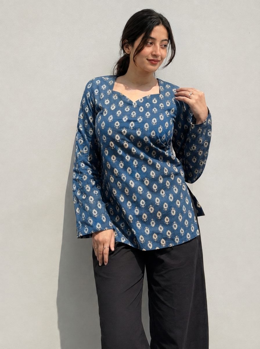 Indigo Sweetheart Neck Top