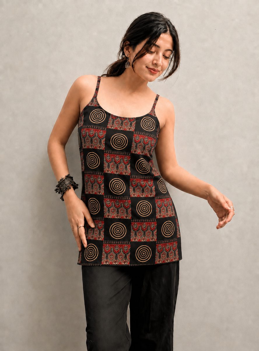 Black Rust Geometric Cami